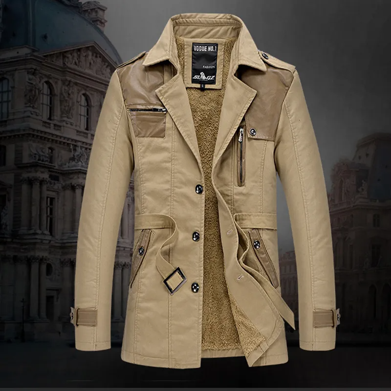 Trench Coat - Men's Fleece Lined Single Breasted Winter Trench Coat-Trench Coats-Chaps London-Khaki-L-Chaps London