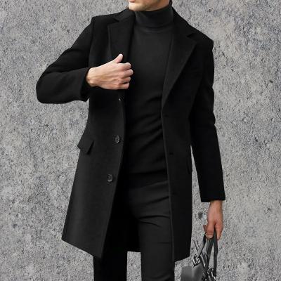 Trench Coat - Men's Mid Length Single Breasted Wool Trench Coat-Men's jacket-Chaps London-Black-S-Chaps London