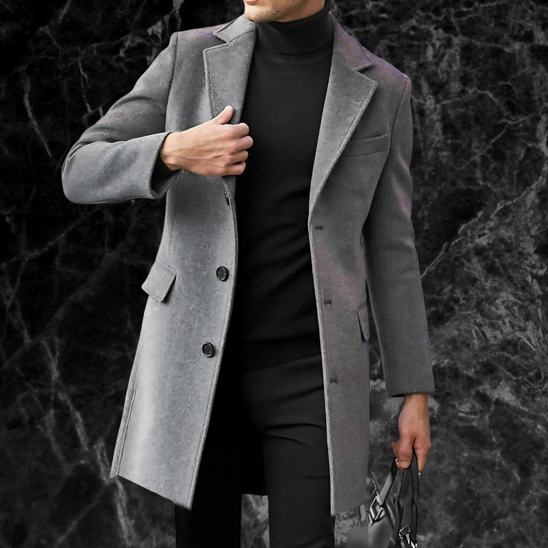 Trench Coat - Men's Mid Length Single Breasted Wool Trench Coat-Men's jacket-Chaps London-Gray-S-Chaps London