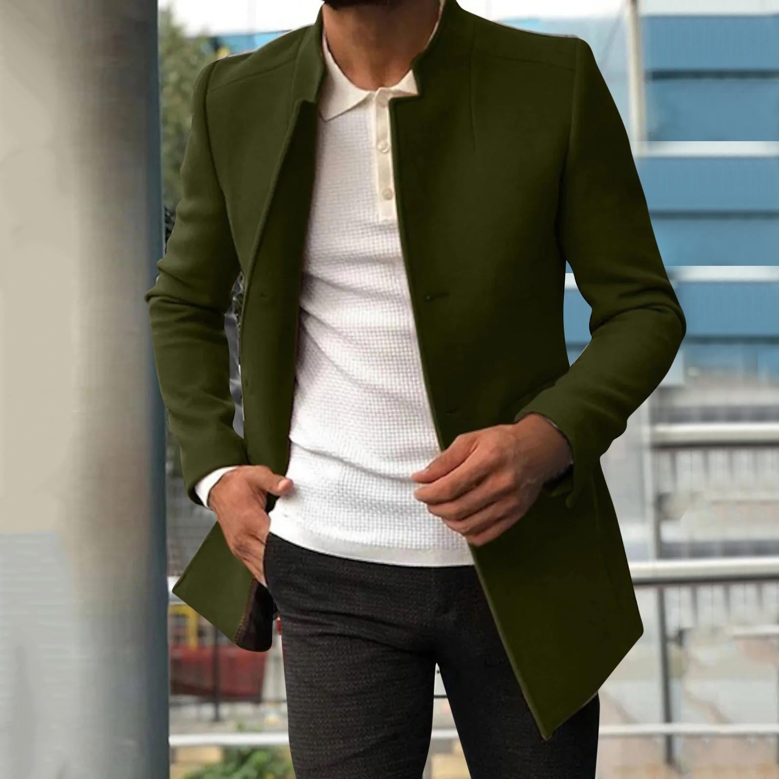 Trench Coat - Men's Short Single Breasted Jacket-Trench Coats-Chaps London-Army Green-S-Chaps London