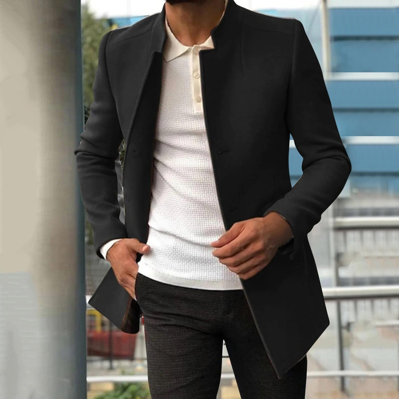 Trench Coat - Men's Short Single Breasted Jacket-Trench Coats-Chaps London-Black-S-Chaps London