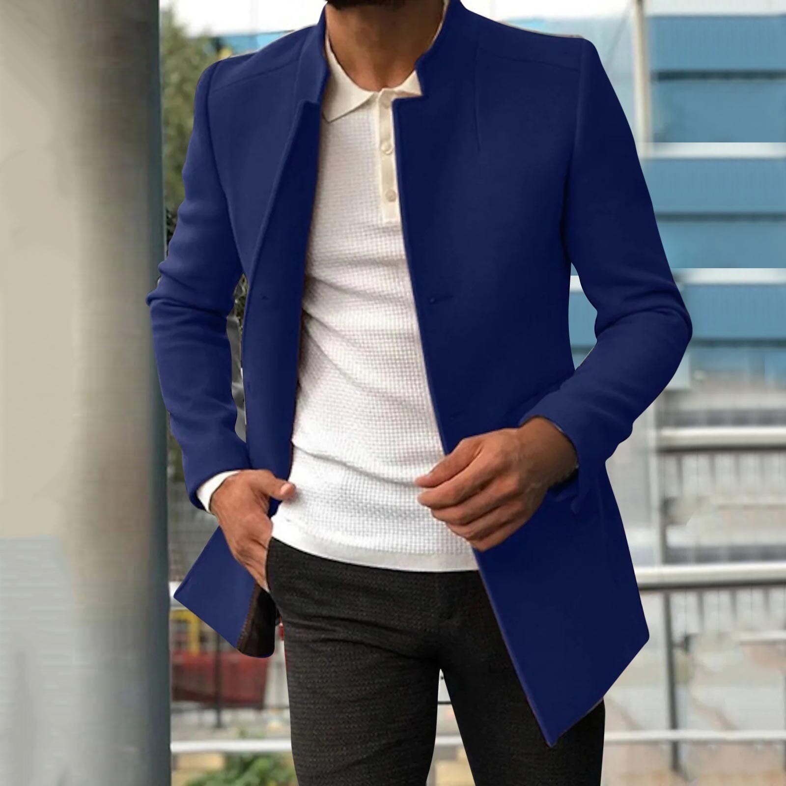 Trench Coat - Men's Short Single Breasted Jacket-Trench Coats-Chaps London-Blue-S-Chaps London