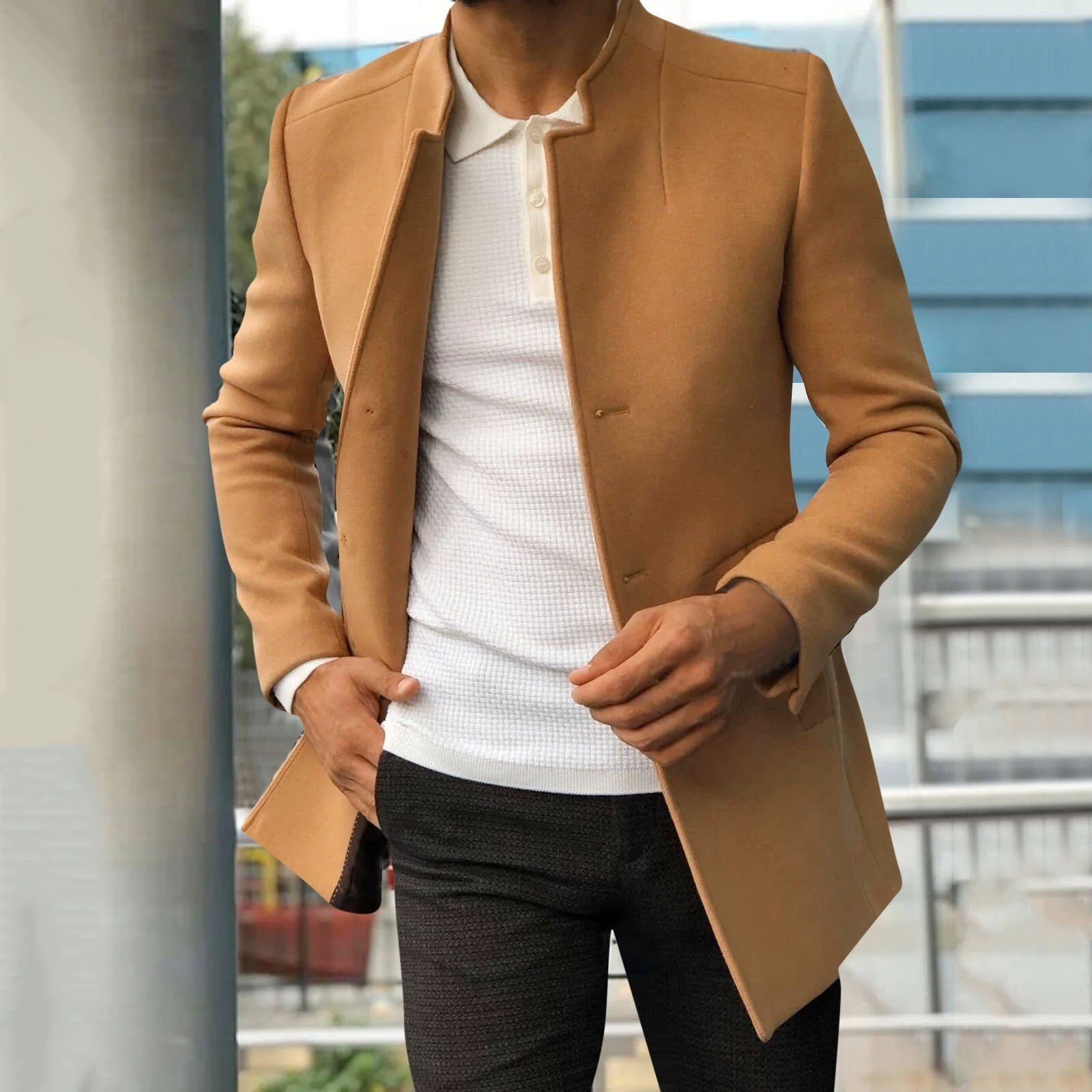 Trench Coat - Men's Short Single Breasted Jacket-Trench Coats-Chaps London-Brown-S-Chaps London
