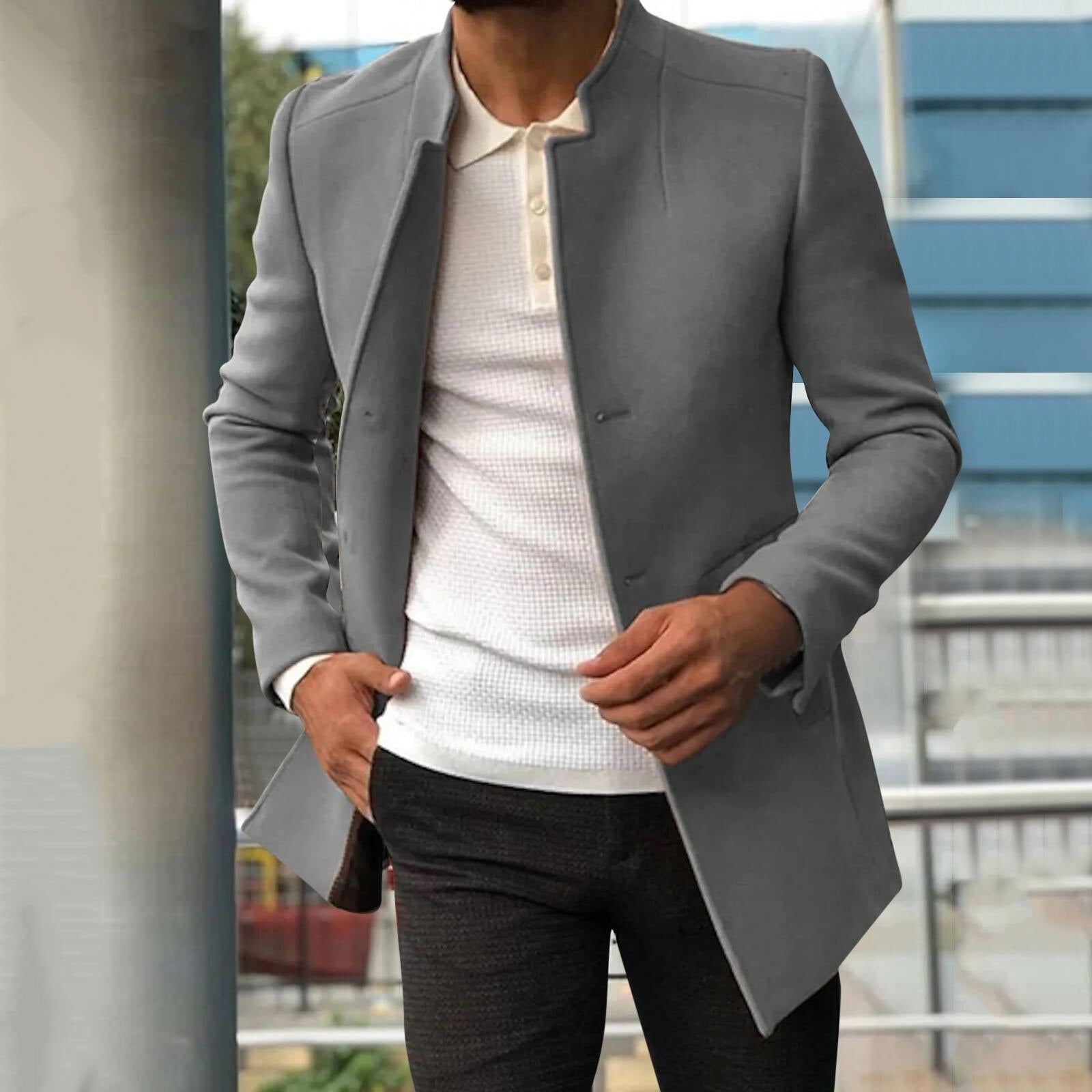 Trench Coat - Men's Short Single Breasted Jacket-Trench Coats-Chaps London-Grey-S-Chaps London