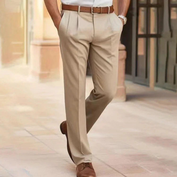Trousers - Smart Casual Straight Leg Men's Business Trousers-Men’s Dress Pants-Chaps London-Beige-S-Chaps London