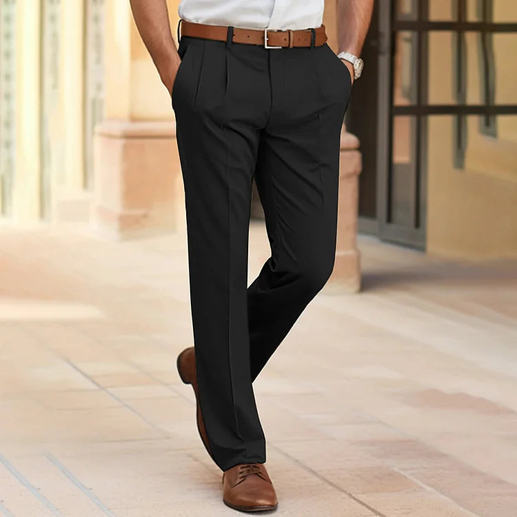 Trousers - Smart Casual Straight Leg Men's Business Trousers-Men’s Dress Pants-Chaps London-Black-S-Chaps London