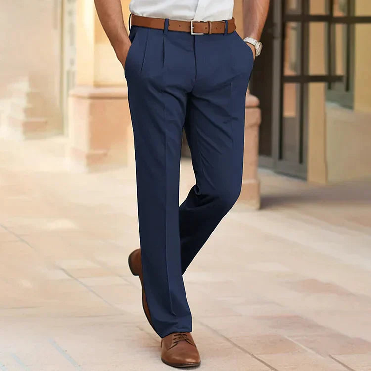 Trousers - Smart Casual Straight Leg Men's Business Trousers-Men’s Dress Pants-Chaps London-Dark Blue-S-Chaps London