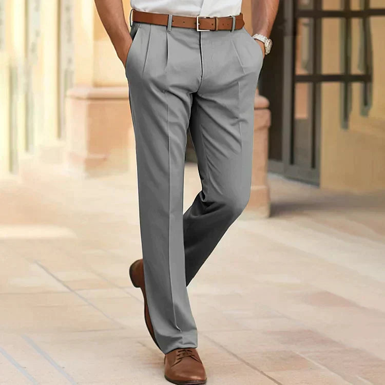Trousers - Smart Casual Straight Leg Men's Business Trousers-Men’s Dress Pants-Chaps London-Gray-S-Chaps London