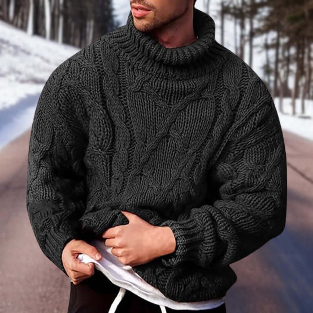 Turtleneck Jumper - Men's Chunky Knitted Roll Neck-Sweaters-Chaps London-Black-S-Chaps London