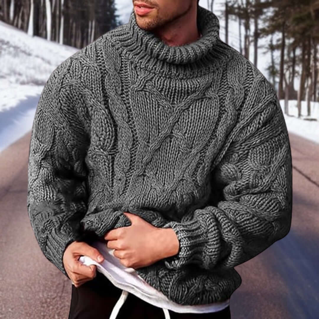 Turtleneck Jumper - Men's Chunky Knitted Roll Neck-Sweaters-Chaps London-Gray-S-Chaps London
