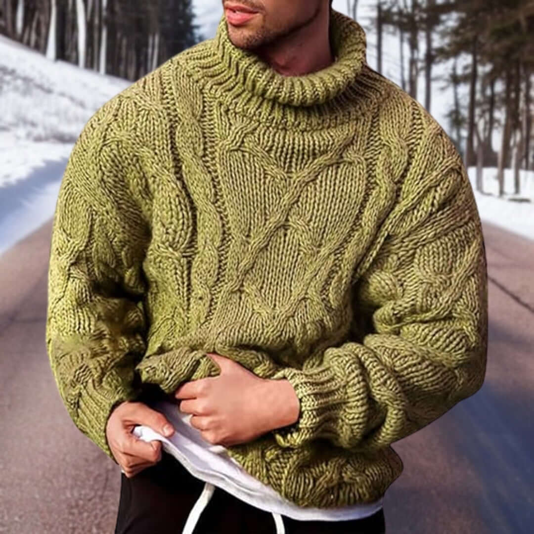 Turtleneck Jumper - Men's Chunky Knitted Roll Neck-Sweaters-Chaps London-Light Green-S-Chaps London