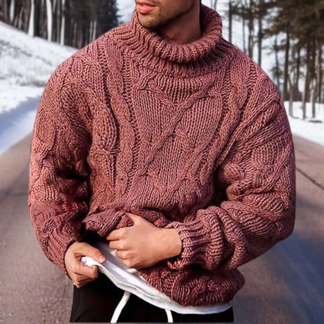 Turtleneck Jumper - Men's Chunky Knitted Roll Neck-Sweaters-Chaps London-Red-S-Chaps London