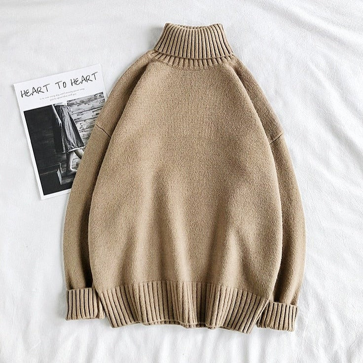 Turtleneck Jumper - Men's Oversized Roll Neck Knitted Jumper-Men’s Turtleneck Sweater-Chaps London-Beige-M-Chaps London