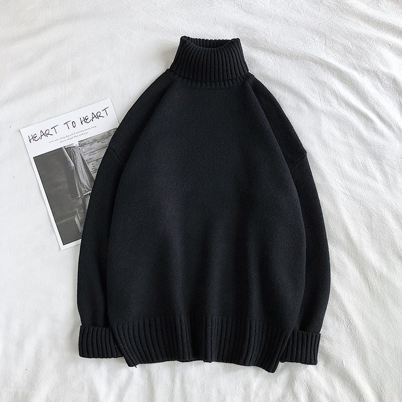 Turtleneck Jumper - Men's Oversized Roll Neck Knitted Jumper-Men’s Turtleneck Sweater-Chaps London-Black-M-Chaps London