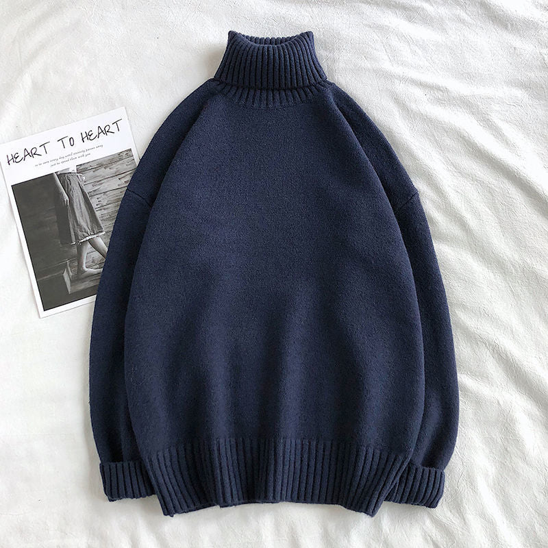 Turtleneck Jumper - Men's Oversized Roll Neck Knitted Jumper-Men’s Turtleneck Sweater-Chaps London-Blue-M-Chaps London