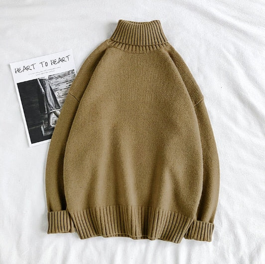 Turtleneck Jumper - Men's Oversized Roll Neck Knitted Jumper-Men’s Turtleneck Sweater-Chaps London-Dark Beige-M-Chaps London