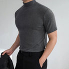 Turtleneck T-Shirt - High Neck - Plain - Sweater T-Shirt - Men's Clothing-Shirt-Chaps London-Gray-M-Chaps London