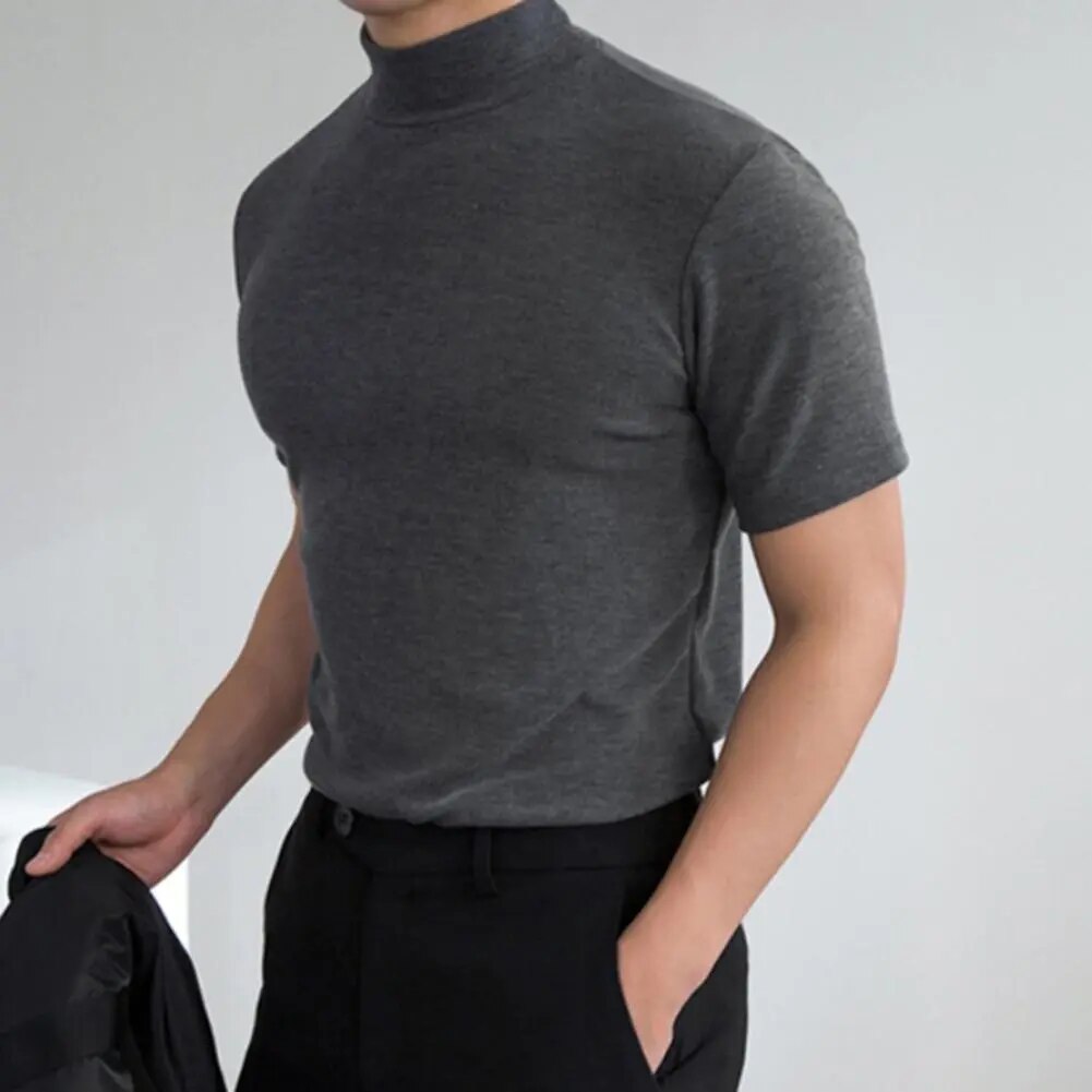Turtleneck T-Shirt - Men's Plain High Neck-Shirt-Chaps London-Gray-M-Chaps London