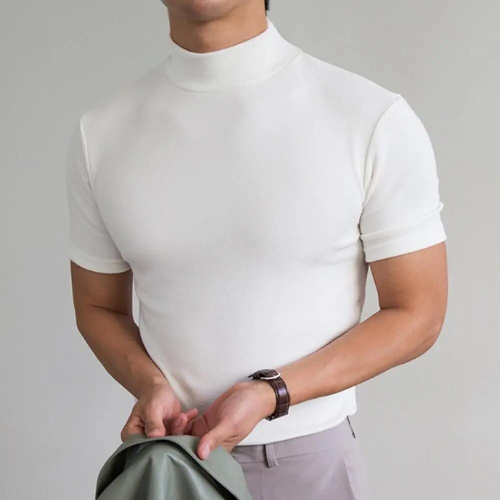 Turtleneck T-Shirt - Men's Plain High Neck-Shirt-Chaps London-White-M-Chaps London
