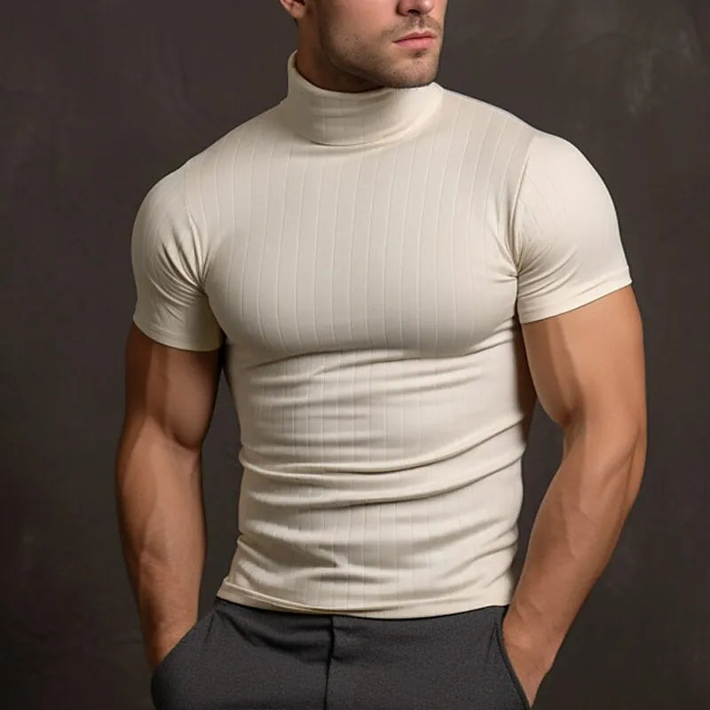 Turtleneck T-Shirt - Men's Slim Fit High Neck-T-Shirts-Chaps London-Apricot-S-Chaps London