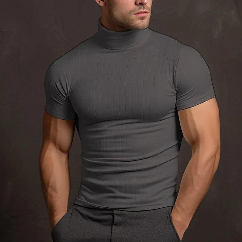 Turtleneck T-Shirt - Men's Slim Fit High Neck-T-Shirts-Chaps London-Grey-S-Chaps London