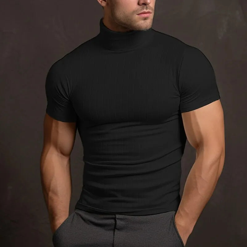 Turtleneck T-Shirt - Men's Slim Fit High Neck-T-Shirts-Chaps London-Black-S-Chaps London