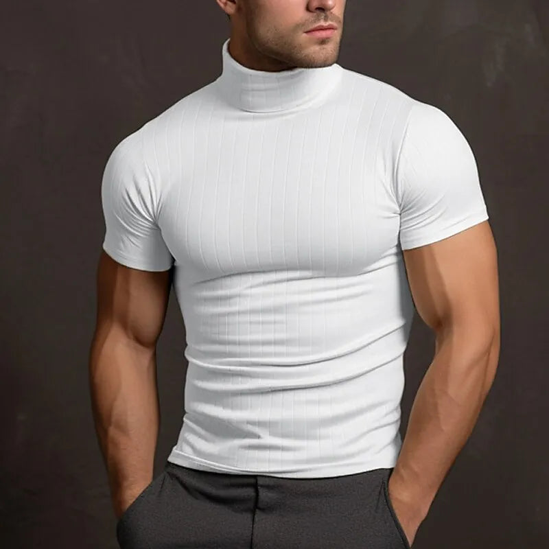 Turtleneck T-Shirt - Men's Slim Fit High Neck-T-Shirts-Chaps London-White-S-Chaps London