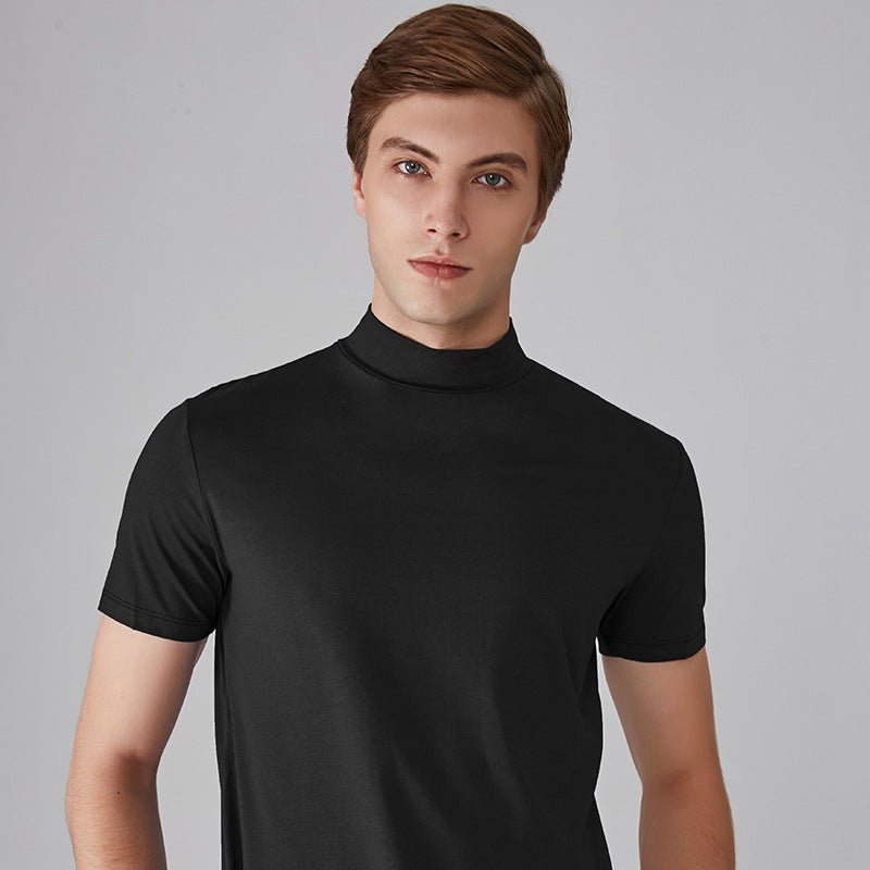 Turtleneck T-Shirt - Short Sleeve - Plain - High Neck Tee Shirts - Men's Clothing-T-shirts-Chaps London-Black-S-Chaps London