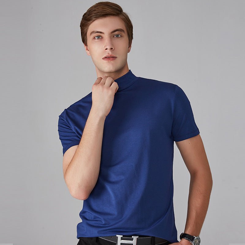 Turtleneck T-Shirt - Short Sleeve - Plain - High Neck Tee Shirts - Men's Clothing-T-shirts-Chaps London-Chaps London