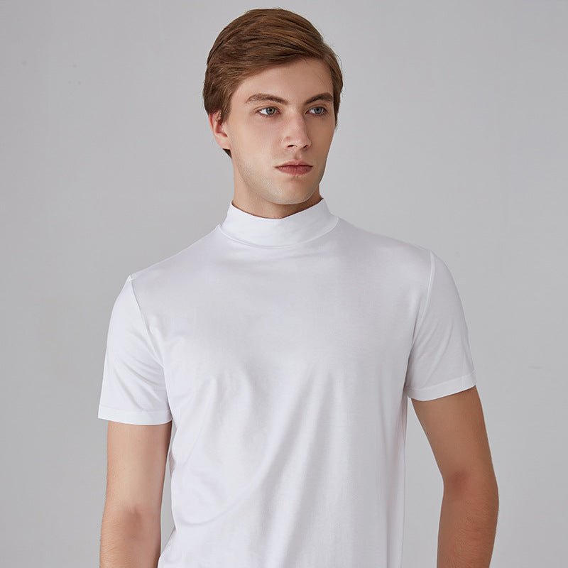 Turtleneck T-Shirt - Short Sleeve - Plain - High Neck Tee Shirts - Men's Clothing-T-shirts-Chaps London-Chaps London