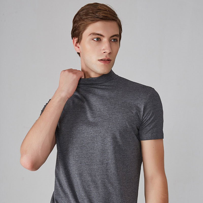 Turtleneck T-Shirt - Short Sleeve - Plain - High Neck Tee Shirts - Men's Clothing-T-shirts-Chaps London-Chaps London