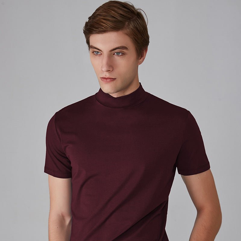 Turtleneck T-Shirt - Short Sleeve - Plain - High Neck Tee Shirts - Men's Clothing-T-shirts-Chaps London-Red-S-Chaps London