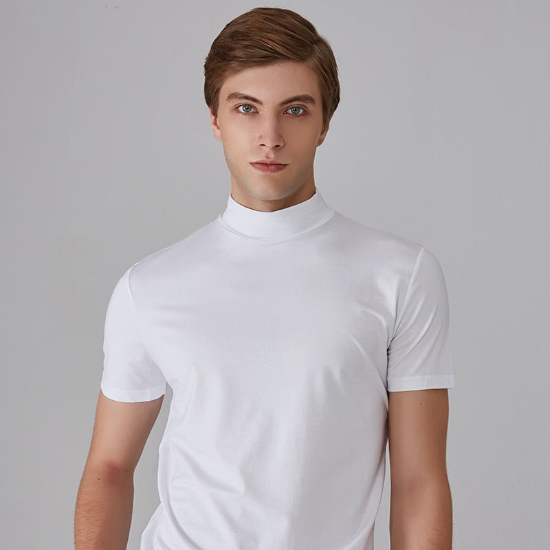 Turtleneck T-Shirt - Short Sleeve - Plain - High Neck Tee Shirts - Men's Clothing-T-shirts-Chaps London-White-S-Chaps London