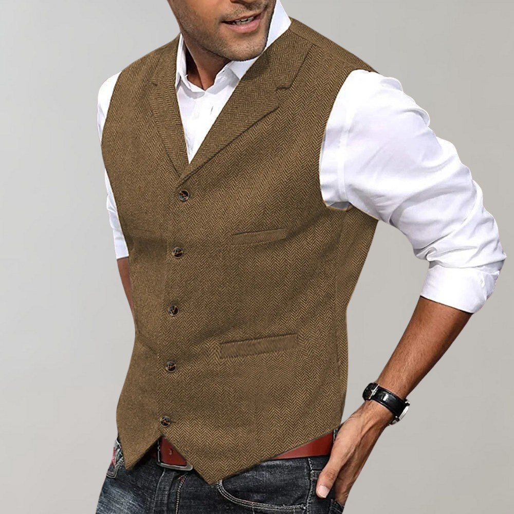 Tweed Gilet - Men's Sleeveless Single Breasted Waistcoat-Men Summer Vest-Chaps London-Brown-XS-Chaps London