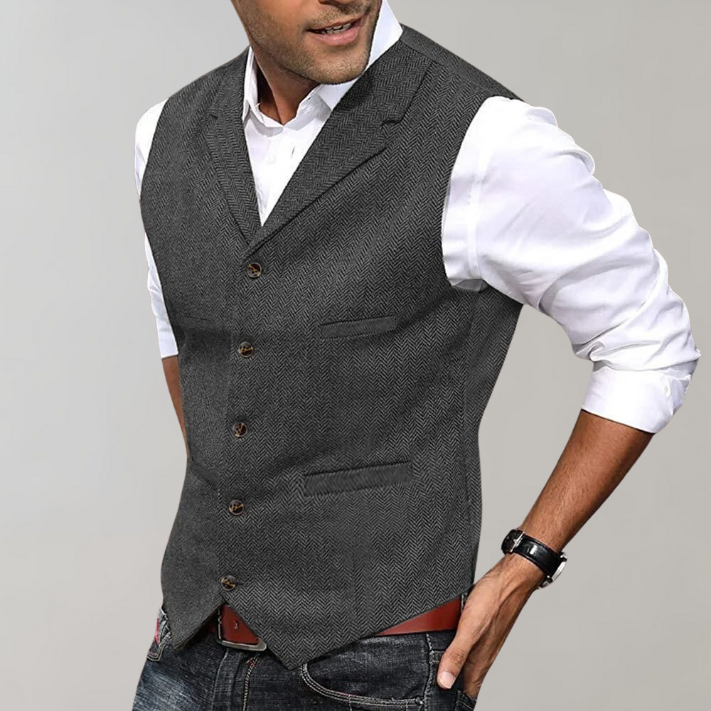 Tweed Gilet - Men's Sleeveless Single Breasted Waistcoat-Men Summer Vest-Chaps London-Gray-XS-Chaps London