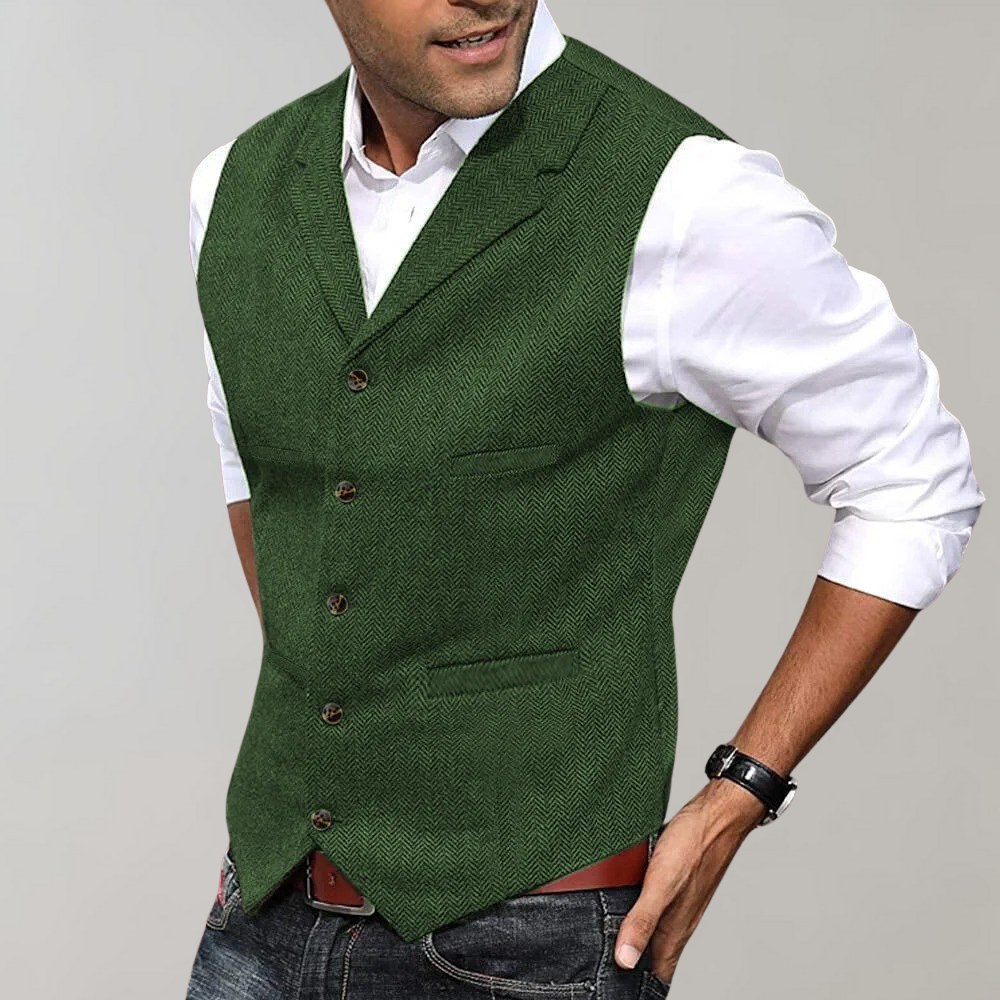 Tweed Gilet - Men's Sleeveless Single Breasted Waistcoat-Men Summer Vest-Chaps London-Green-XS-Chaps London