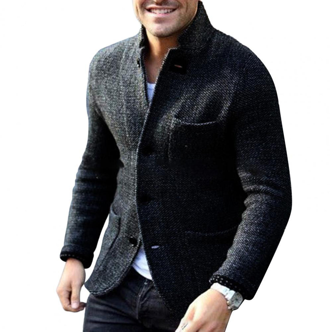 Tweed Jacket - Single Breasted - Pockets - Blazer Jacket - Men's Jacket-Fashion Men Cardigan Shawl Fall-Chaps London-Black-S-Chaps London