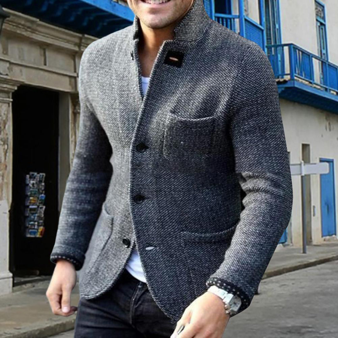 Tweed Jacket - Single Breasted - Pockets - Blazer Jacket - Men's Jacket-Fashion Men Cardigan Shawl Fall-Chaps London-Chaps London