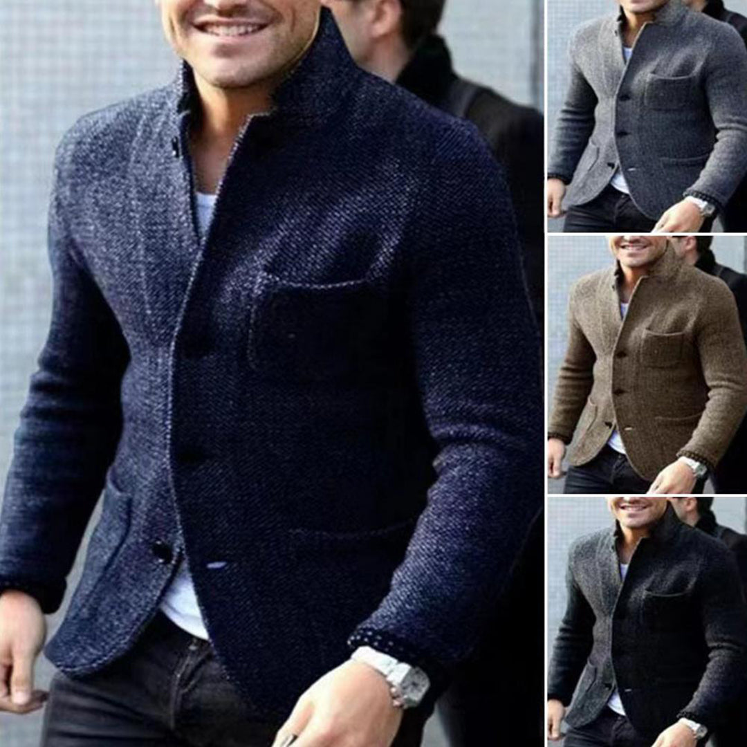 Tweed Jacket - Single Breasted - Pockets - Blazer Jacket - Men's Jacket-Fashion Men Cardigan Shawl Fall-Chaps London-Chaps London