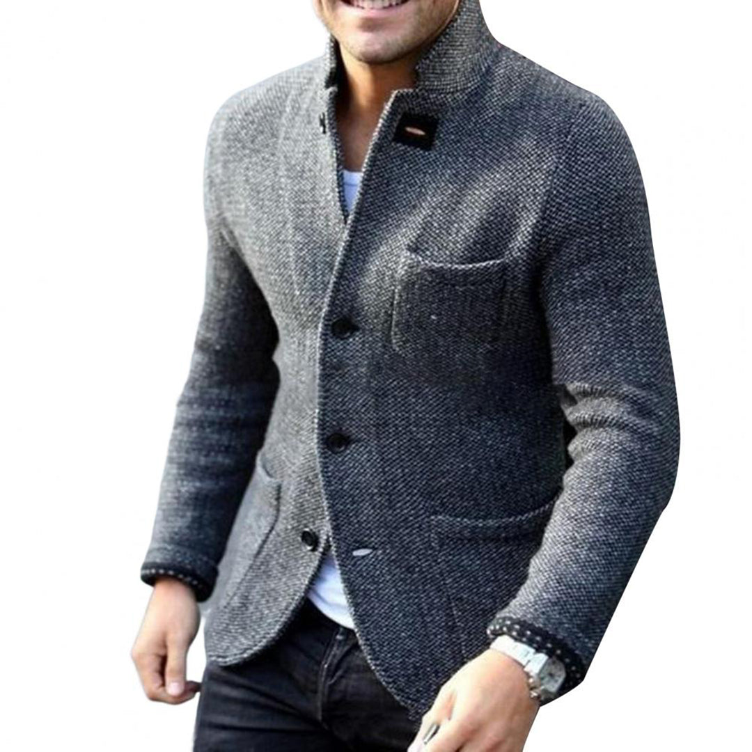 Tweed Jacket - Single Breasted - Pockets - Blazer Jacket - Men's Jacket-Fashion Men Cardigan Shawl Fall-Chaps London-Gray-S-Chaps London