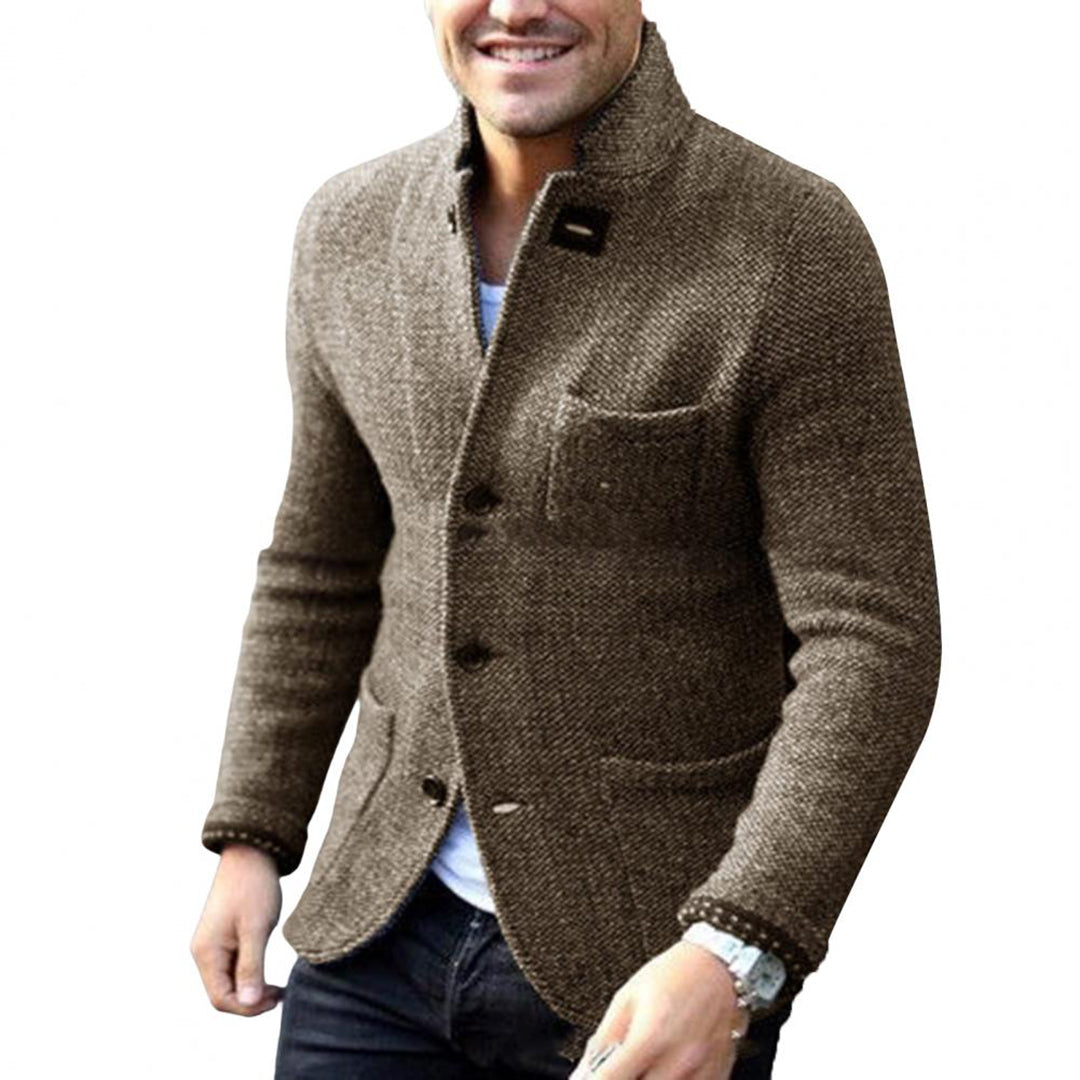 Tweed Jacket - Single Breasted - Pockets - Blazer Jacket - Men's Jacket-Fashion Men Cardigan Shawl Fall-Chaps London-Khaki-S-Chaps London
