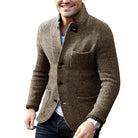 Tweed Jacket - Single Breasted - Pockets - Blazer Jacket - Men's Jacket-Fashion Men Cardigan Shawl Fall-Chaps London-Khaki-S-Chaps London