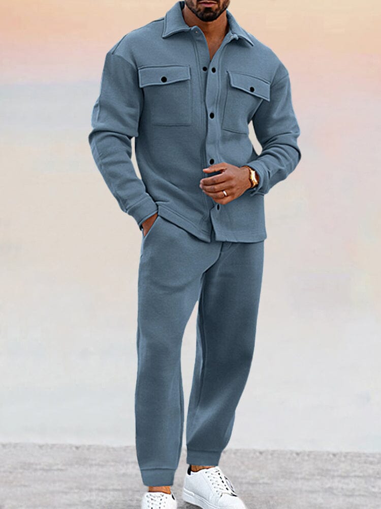 Two-Piece Set | Button-Up | Joggers | Co-Ord Set | Men's Clothing-Sets-Chaps London-Blue-S-Chaps London