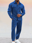Two-Piece Set | Button-Up | Joggers | Co-Ord Set | Men's Clothing-Sets-Chaps London-Royal Blue-S-Chaps London