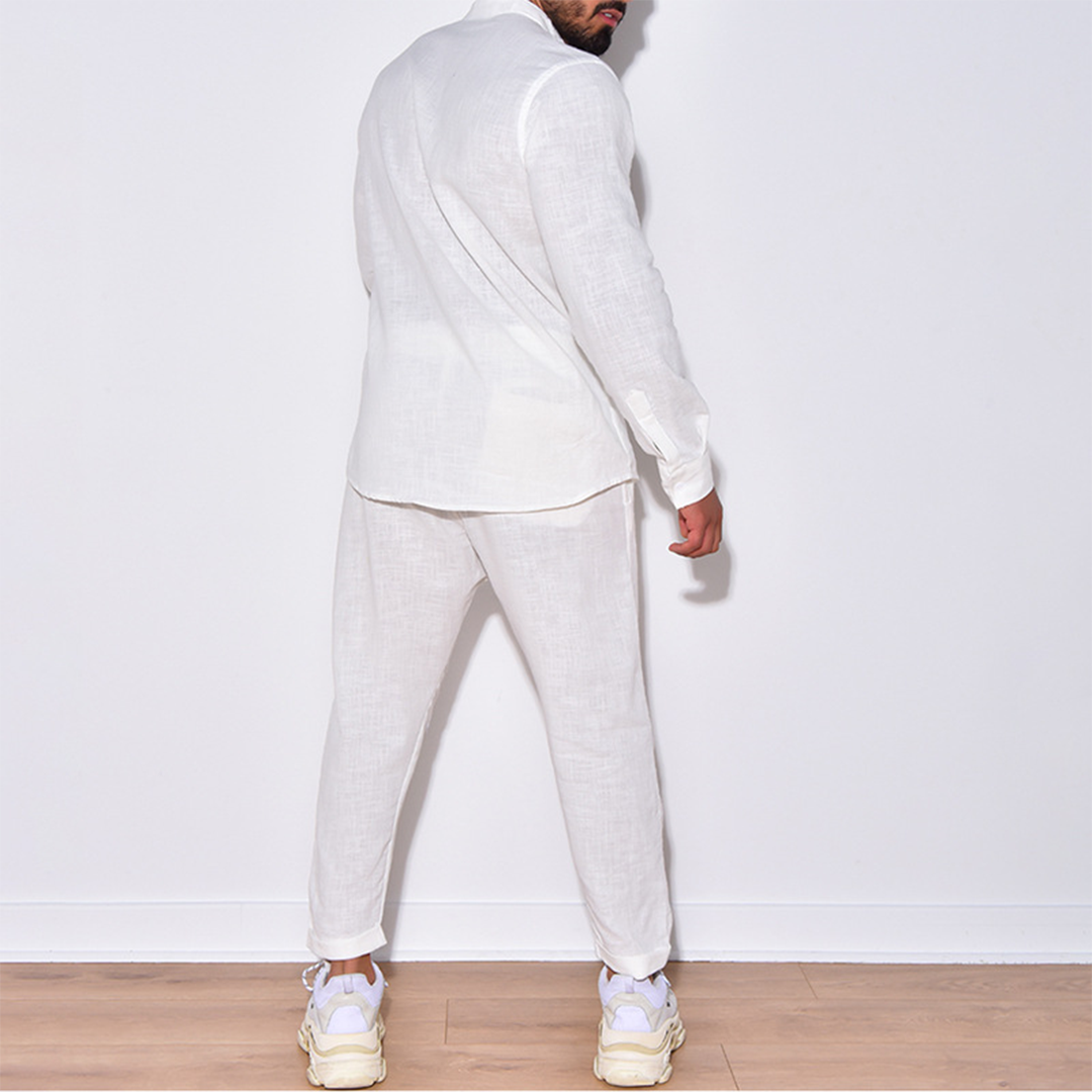 Two-Piece Set | Long Sleeve | Button-Up | Linen Clothes | Men's Co-Ord Set-Casual Set-Chaps London-Chaps London