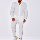 Two-Piece Set | Long Sleeve | Button-Up | Linen Clothes | Men's Co-Ord Set-Casual Set-Chaps London-White-S-Chaps London