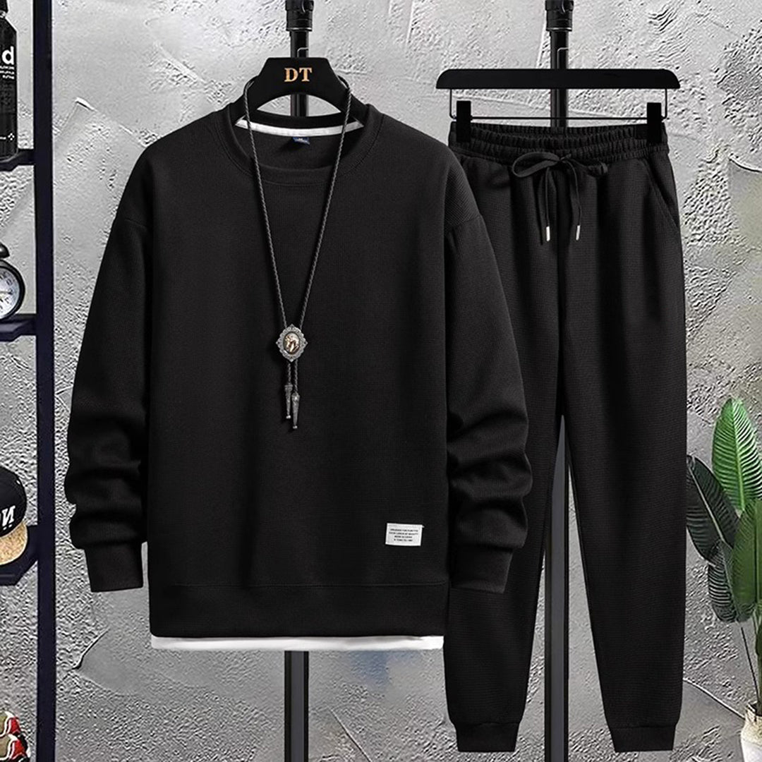 Two-Piece Set - Men's Co Ord Loose Fit Leisure Jogger Sweatshirt Set-Fashion Men Tracksuit All-year-Chaps London-Black-M-Chaps London