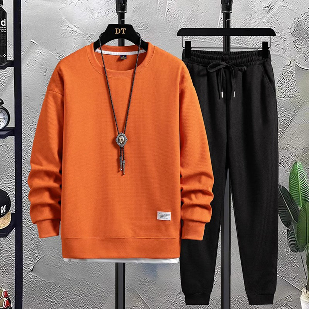 Two-Piece Set - Men's Co Ord Loose Fit Leisure Jogger Sweatshirt Set-Fashion Men Tracksuit All-year-Chaps London-Orange-Black-M-Chaps London