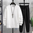 Two-Piece Set - Men's Co Ord Loose Fit Leisure Jogger Sweatshirt Set-Fashion Men Tracksuit All-year-Chaps London-White-Black-M-Chaps London