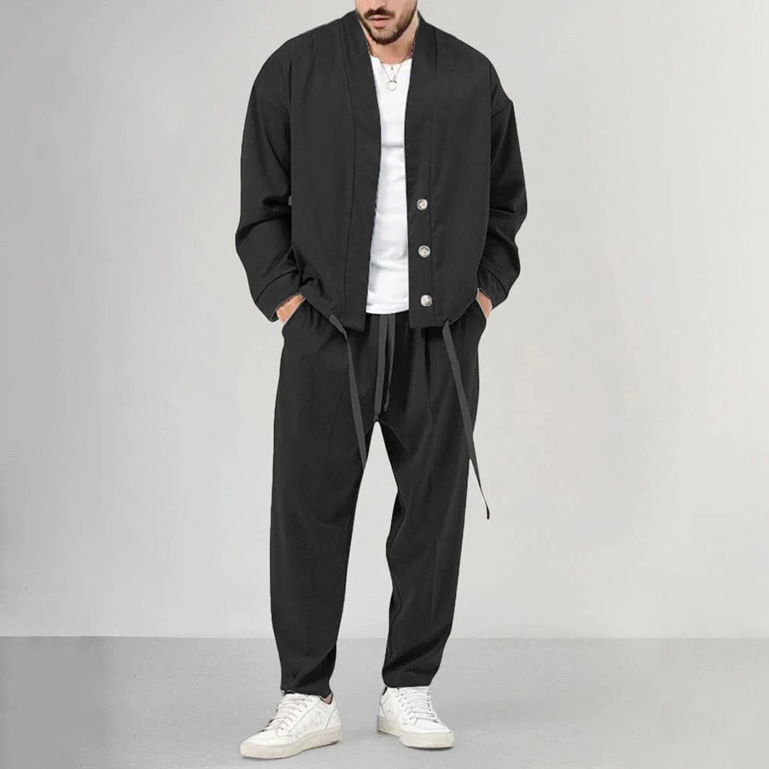 Two-Piece Set - Men's Overshirt and Sweatpants Co-Ord Set-2 piece set-Chaps London-Black-M-Chaps London